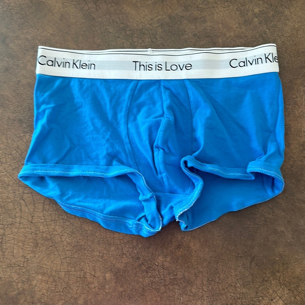 Men’s Calvin Klein, blue trunks, size small